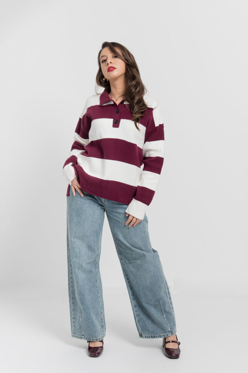 Pull polo bordeaux