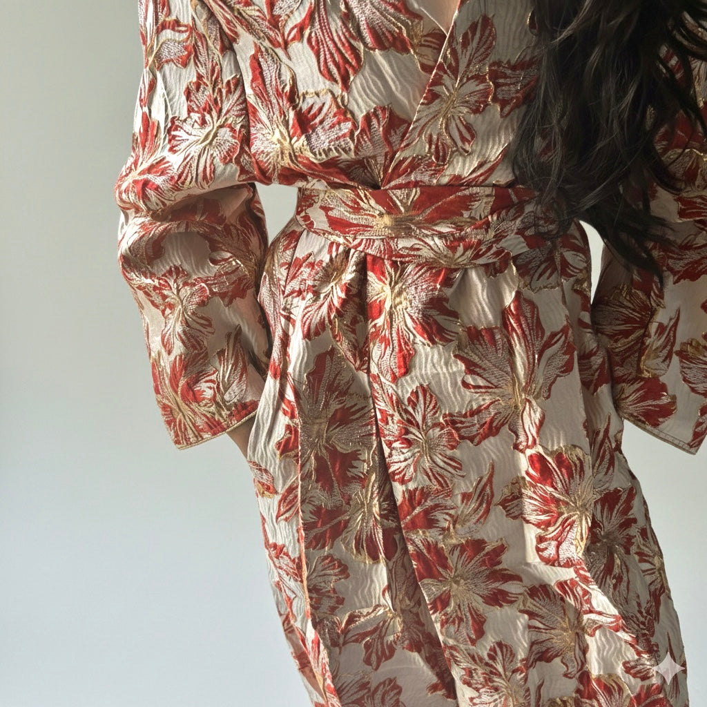 Kimono brocard bordeau